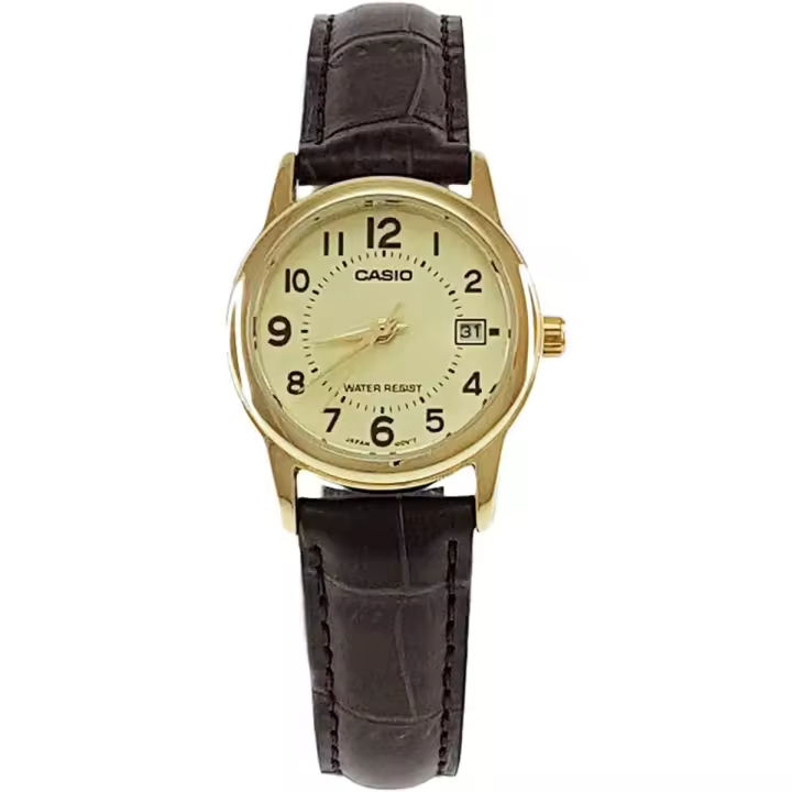 Casio LTP-V002GL-9B Reloj Analógico Clásico para Mujer, Correa de Cuero, Esfera Beige y Resistencia al Agua - 1