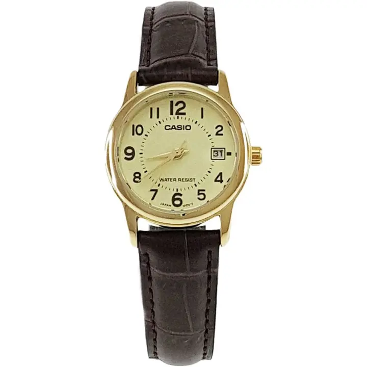 Casio LTP-V002GL-9B Reloj Analógico Clásico para Mujer, Correa de Cuero, Esfera Beige y Resistencia al Agua - 1