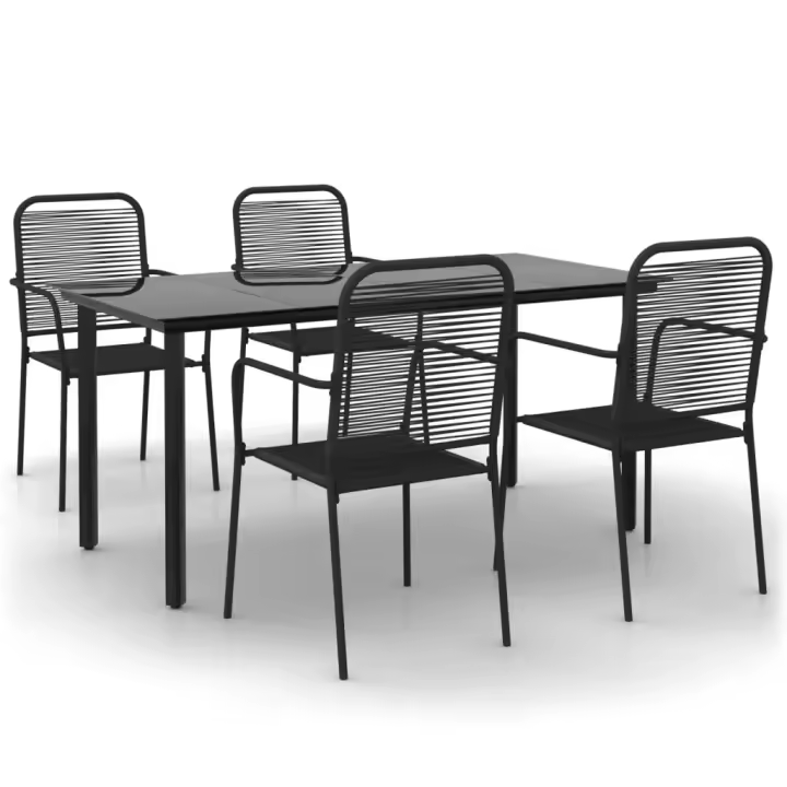 vidaXL Juego de comedor jardín 5 pzas acero y cuerda de algodón negro - 1
