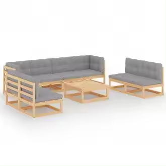 VIDAXL 3076484 conjunto mobiliario de jardín fabricado en madera de pino marrón y con cojines en color gris vida xl - 1