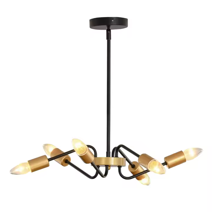 HOMCOM Lámpara Colgante Lámpara de Techo Lámpara Colgante de 6 Luces Regulable en Altura Lámpara de Techo Industrial con Portalámparas E27 para Salón Dormitorio Metal Negro + Dorado Diámetro 48 x 120 cm - 1