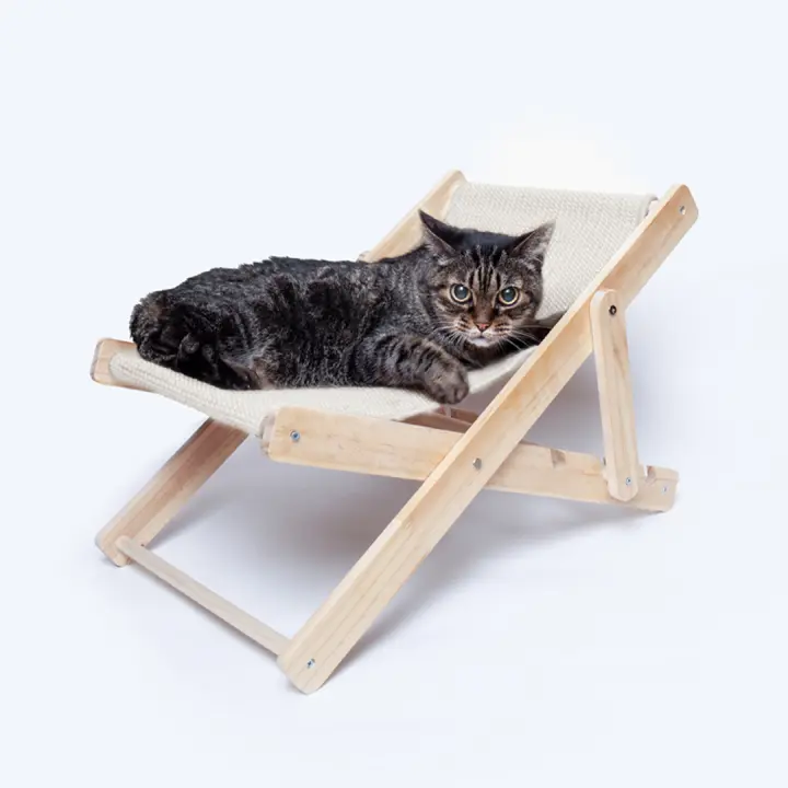 BORINOT EL GATO - Hamaca Cama para Gato de Madera Natural, Diseño Cómodo y Resistente, Ideal para Gatos o perros Pequeñas, Tela Lavable, Accesorio Moderno para el Hogar, Cama Portátil para Gatos y Mascotas, Regalo Perfecto para Amantes de Gatos - 1