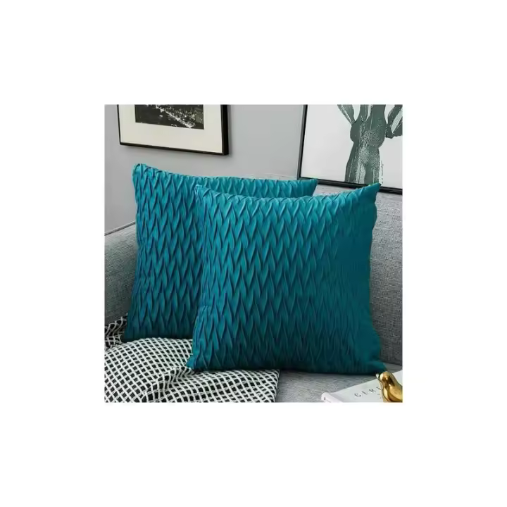 Mov-Fundas de cojín de terciopelo de 50 x 50 cm para sofá de salón, juego de 2 fundas de cojín cuadradas con estampado liso para decoración de dormitorio, color turquesa - 1