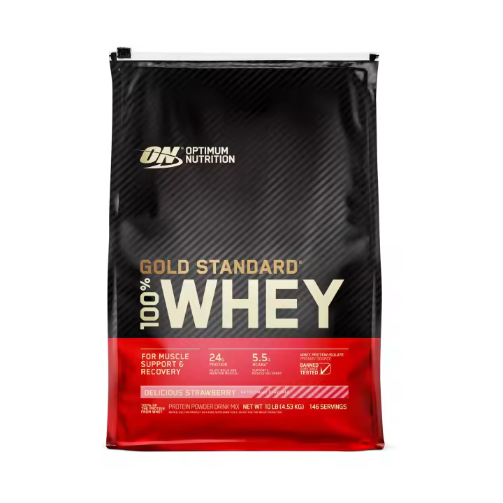 Optimum Nutrition Gold Standard 100% Whey Proteína en Polvo para Recuperación Muscular y Desarrollo Muscular con Glutamina Natural y Aminoácidos BCAA - Sabor Fresa Deliciosa - 4.53 Kg - 1