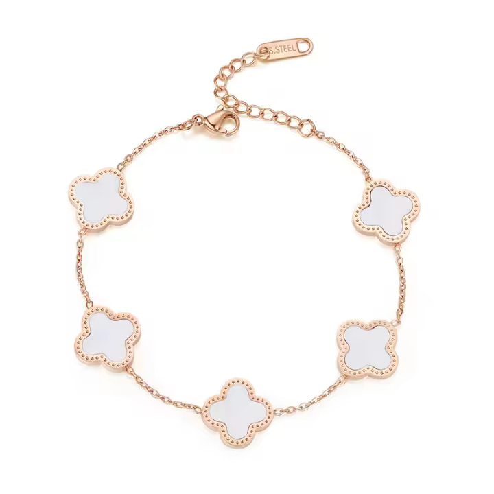Trébol de cuatro hojas - Brazalete reversible de acero inoxidable (blanco) - 1