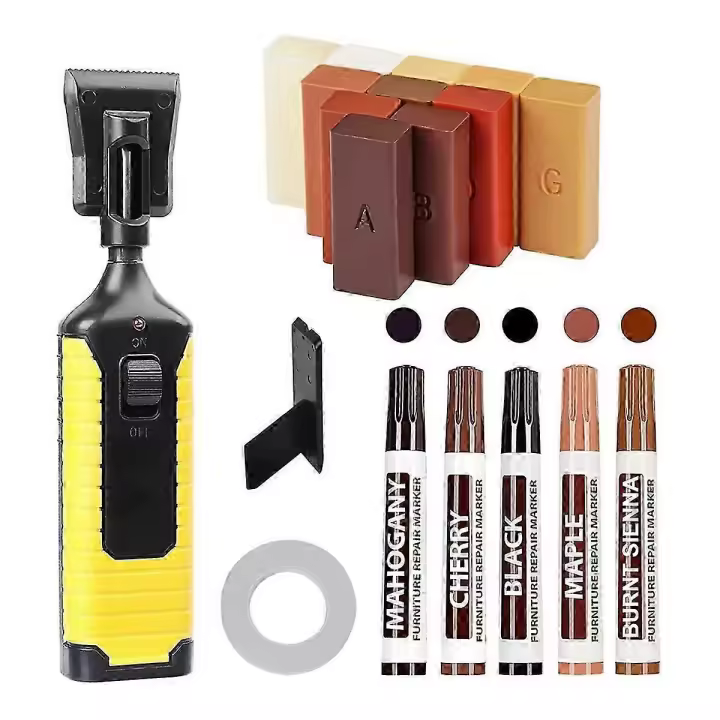 Kit de reparación de pisos, kit de reparación de pisos laminados de madera dura de vinilo con bolígrafo de calor, manual de bricolaje, marcador de retoque para muebles de piso - 1