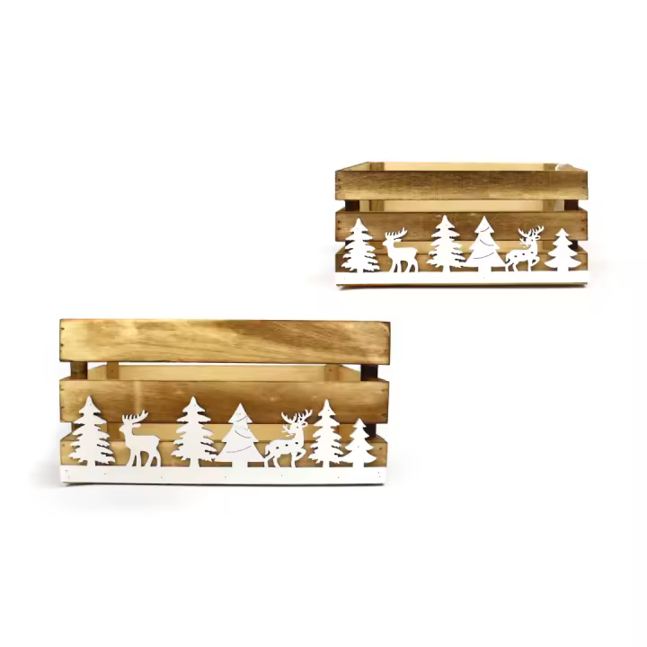 Set de 2 Cajas de Madera Decorativas de Navidad, Tamaños 22 x 15 x 10 cm y 26 x 16 x 13 cm, Diseño Festivo Ideal para Decorar y Organizar en el Hogar, Perfectas para Regalos y Adornos Navideños - 1