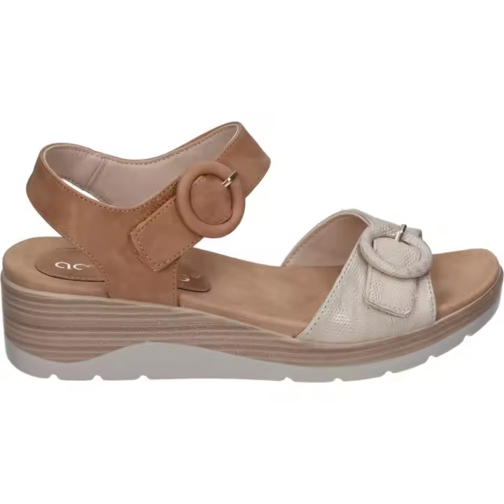 AMARPIES | Sandalias con Cuña Amarpies para Mujer – Sandalias en Color Marrón y Beige con Detalle de Hebilla – Sandalias con Hebilla – Cuña Media y Cómoda – Estilosas – Versátiles y Combinables – Modelo ABZ28609 - 1