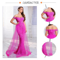 Vestido De Noche Romagic En El Hombro Rosa Con Cola Vestido De Boda De Velocidad Para Mujer Espalda Descubierta Estrellado En Velocidad Fiesta De Premios De 2025 - details 0