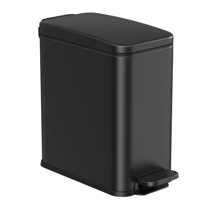 SONGMICS Cubo de Baño, Cubo Basura Pequeño de 5 L con Tapa, Cubo de Inodoro con Pedal, Delgada para Espacios Pequeños, Acero, Cierre Suave, Negro/Blanco/Plata - 1