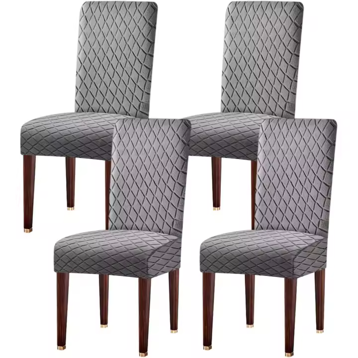 Fundas para Sillas Elástica, Fundas para Sillas Lavables Extraíbles de Jacquard, Fundas Decorativas para Hogar y Oficina, (4 Piezas Gris Claro) - 1