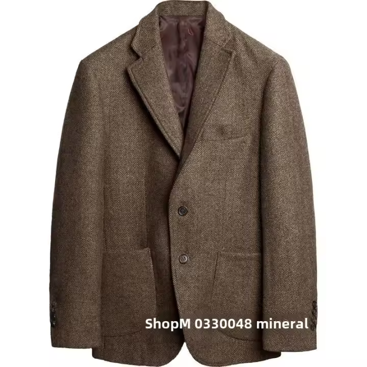 Chaqueta De Tweed Gris Para Invierno Chaqueta De Traje Con Notch Lapel Cierre Único Estilo Formal Abrigo Herringbone Para Boda/ Negocios - 1