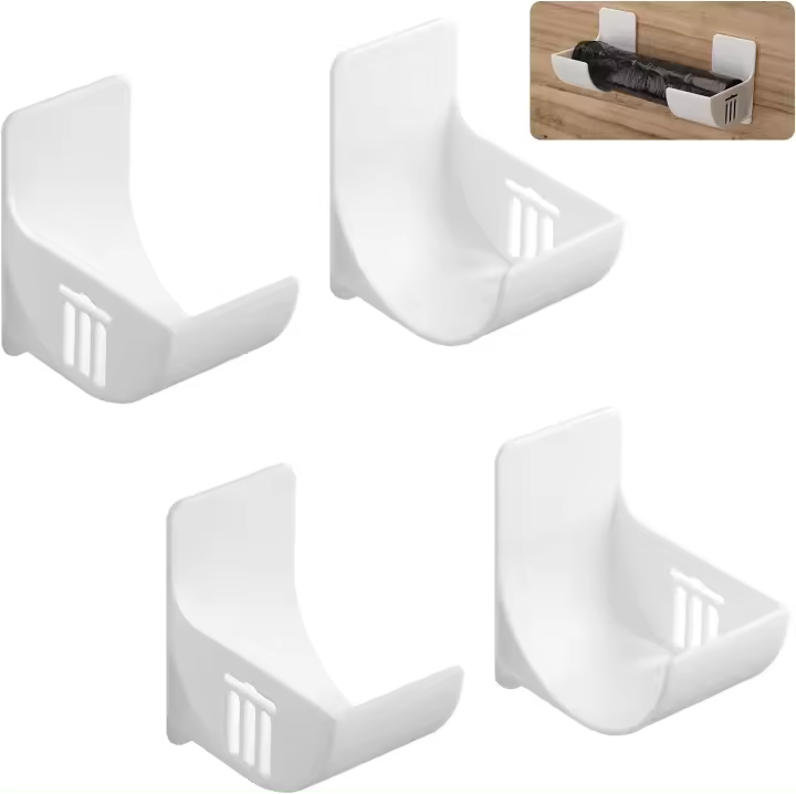 2 pares de soportes para bolsas de plástico, sin perforaciones, organizador de bolsas de basura blancas, dispensador de bolsas de basura para el hogar y la cocina. - 1