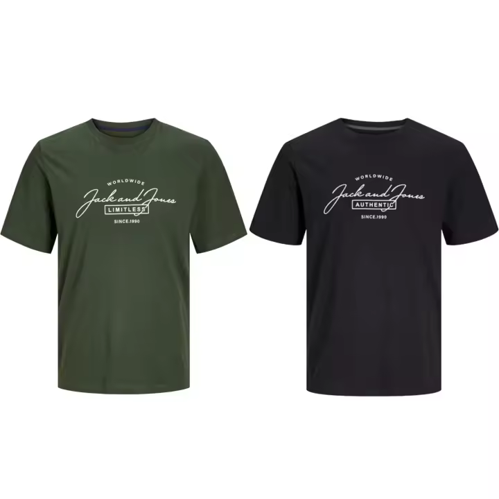 Jack & Jones Hombre Pack 2 Camisetas de Algodón, Mod JWHFERRIS TEE SS CREW NECK Logo estampado , muy suaves REF 287695 - 1