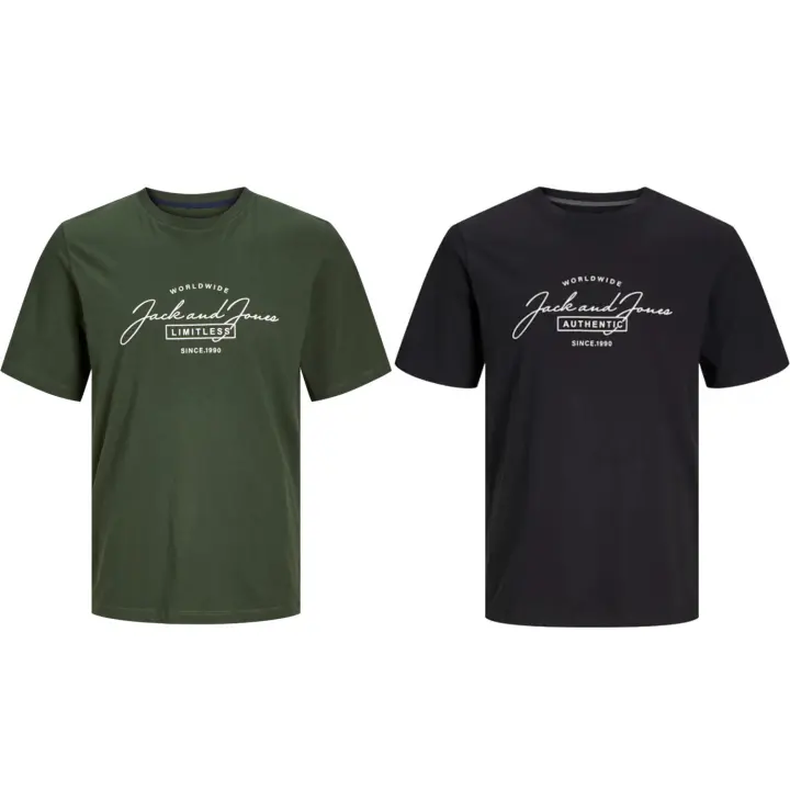 Jack & Jones Hombre Pack 2 Camisetas de Algodón, Mod JWHFERRIS TEE SS CREW NECK Logo estampado REF 287695 - 1