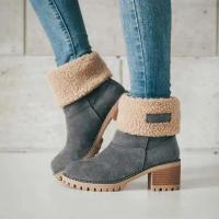 Botas De Invierno Para Mujer Con Piel Acolchadas Botas De Nieve Calientes Botines De Lana Cómodas Botas De Rodilla Media Casual Para Mujeres - details 2