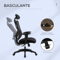Vinsetto Silla de Oficina Giratoria con Reposabrazos 2D Silla Escritorio Regulable en Altura Reposacabezas Soporte Lumbar y Respaldo Alto Malla Transpirable 67x64x117-127 cm Negro - details 4