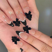 24PCS Uñas Postizas RTAUG Estilo Stiletto Con Largos Bowknot Negro Y Plateado Dissimétricas Cubiertas De Polvo Conjunto De Uñas Falsas Para Fiesta Y Verano - details 30