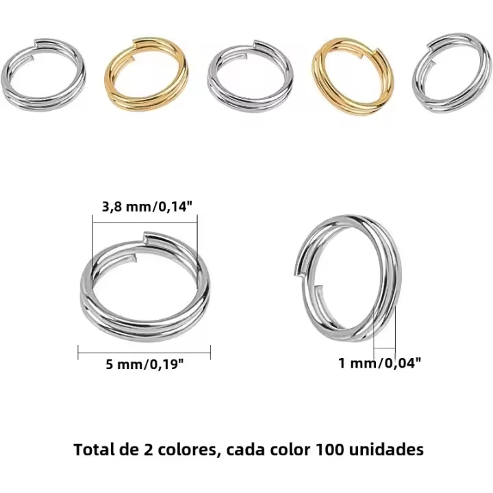 Anillos Para Llaves De Acero Inoxidable 200pcs Anillo Split De 5mm Dorado Y Color Acero Inoxidable Cadena De Llaves De Metal - 1