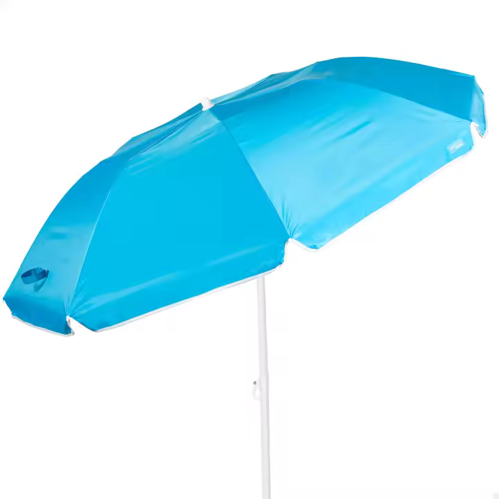 Aktive - Sombrilla de playa azul, plegado compacto, 180 cm, protección UV50, mástil acero inclinable y regulable en altura, tejido poliéster, 8 varillas, incluye funda transporte con asa, sombrillas de playa - 1