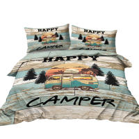 Juego De Cama 3 Piezas Con Patrón De Autobús De Camping Y Madera Gris Perla Suave Y Ligero Funda De Edredón Microfibra Sábana Y Fundas De Almohada - details 3