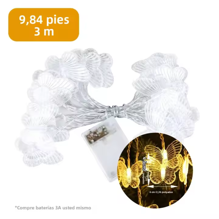 Cadena De Luces LED De 1 Pie Con 10 Luces Para Decoración De Fiestas Y Jardín Al Aire Libre Estilo Novedoso Tema Mariposa - 1
