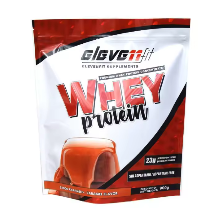 Eleven Fit Proteina Whey Pro, Concentrado de Suero / Aumenta Masa Muscular / BCAA's y Antioxidantes / Refuerza Huesos y Defensas / Bajo en Grasas y Carbohidratos, Sabor Caramelo, 900GR - 1