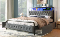 Somier Metálico Cama 180x200 Somier Y 4 cajones, terciopelo (sin colchón) - details 3