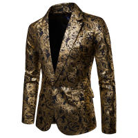 Chaleco Dorado Floral Para Hombre Traje De Negocios Casual Boda Chaqueta De Oro Abrigo Estilo Formal Cierre Doble Manga Completa - details 2