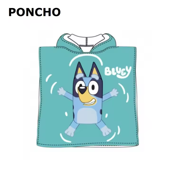 Poncho BLUEY,Toalla de niño Infantil de baño y Playa con Capucha,MICROFIBRA 100% POLYESTER,cm,fespu - 1