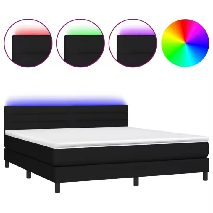 vidaXL Cama box spring colchón y luces LED tela negro 160x200 cm - 1