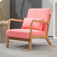 HOMCOM Butaca de Salón Butaca Nórdica Sillón de Salón con Reposabrazos Cojín y Marco de Madera de Caucho para Dormitorio Carga 120 kg 61x78x76 cm Rosa - details 1