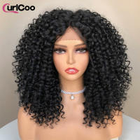 Pelucas Sintéticas De Encaje Frontal CurlyCoo Para Mujeres Negras Cortas Enredadas Bob Ombre Onda Natural Peluca De Cosplay - details 7
