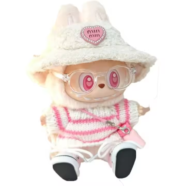 Ropa para muñecas de 17 cm. Adecuado para muñecas Labubu de 17 cm. Accesorios: 1 sombrero, 1 gafas de sol, 1 botella - 1