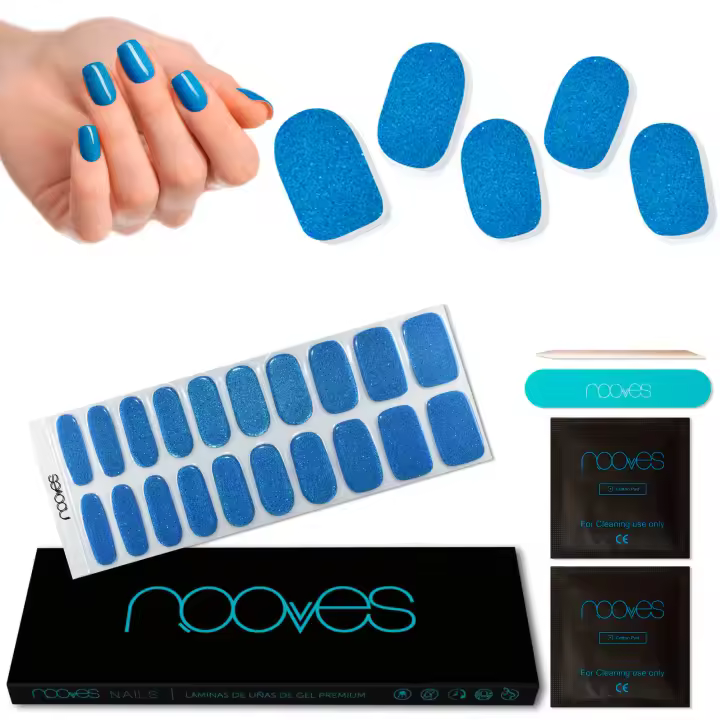 NOOVES NAILS Láminas de Uñas de Gel Precurado Premium - Sea Water - Azul  Tiras De Uñas De Gel Semicurado Pegatinas Uñas Semipermanente en Gel Gel Nail stickers Uñas de gel Pegatinas - 1