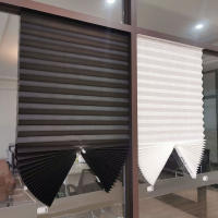 Cortina De Ventana No Tejida Con Pliegues Autoadhesiva Medio Blackout Para Escritorio Y Balcón Sin Cordones Filtración De Luz Cortina Clásica De Poliéster Algodón - details 11