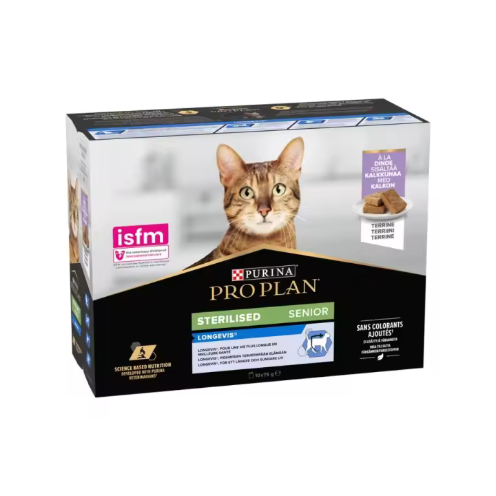 PRO PLAN - Sterilised Longevis Senior (7+) Sobres (10x75 gr) - Alimento Húmedo Completo para Gatos Senior Esterilizados (Pavo) - 1