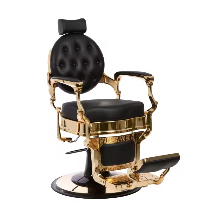 Sillón Clásico De Barbero LBH  Hidráulico Estilo Retro Vintage Con Reposapies Integrado Modelo Mae Gold - Color Negro - 1