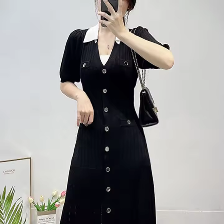 Vestido Maxi De Punto Para Mujer YuooMuoo Elegante Y Casual Con Cuello En V Y Mangas Flounce Decoración De Salida Hollow out Vestido Largo De Verano - 1
