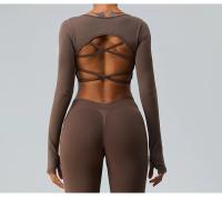 Top Deportivo De Manga Larga Para Mujer Sexy Cruzado En La Espalda Rápido Secado Yoga Gimnasio Entrenamiento Crop Top Casual - details 16