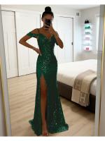 Vestido De Fiesta Casual Largo Con Abertura Y Lentejuelas Estilo Europeo Y Estadounidense Para Mujer Vestido Halter Sin Costuras De Verano Y Otoño - details 11