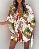 Vestido De Verano Para Mujer Estampado Floral Manga Batwing V-Neck Volantes Corte Irregular Casual Bohemio Talla S M L XL XXL - details 4
