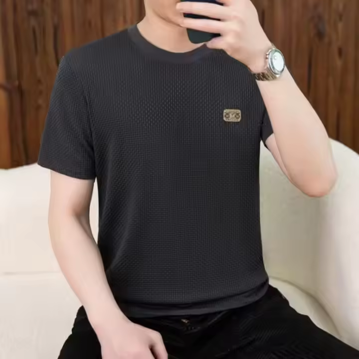 Camiseta De Hombre Verano Transpirable Cuello Redondo Manga Corta Slim Fit Base Media Camiseta De Algodón Para Viajes - 1