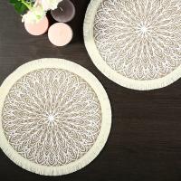 1 Pieza De Tela De Juta Para Mesa De Comedor Con Patrón Geométrico Moderno Y Borde Con Borlas Tapete Redondo Para Dormitorio Sala De Estar Cocina - details 3