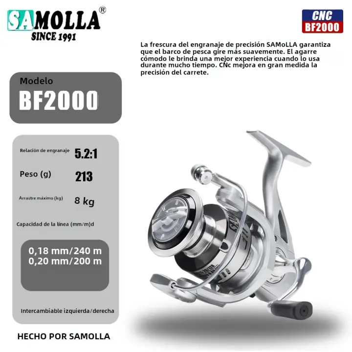 Samolla Carrete De Pesca Para Agua Salada Con Arrastre Máx 12kg 6+1 Rodamientos De Esferas Ratio De Engranajes 5.2:1 Spinning Metal Spool 1000-7000 - 1