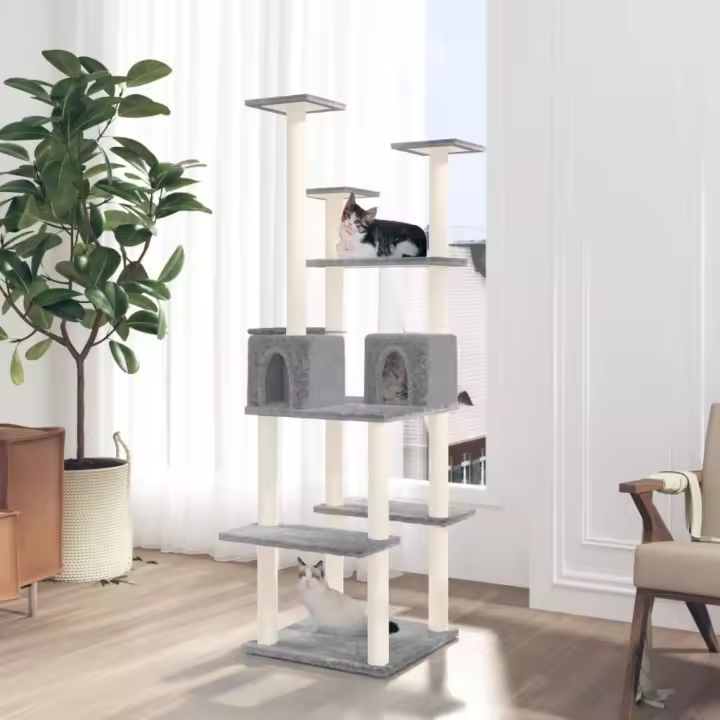 vidaXL Rascador para gatos con postes de sisal 167 cm Color Crema,  Gris claro,  Gris oscuro y mas - 1
