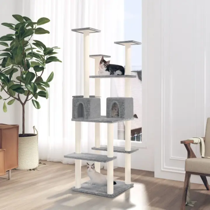vidaXL Rascador para gatos con postes de sisal 167 cm Color Crema,  Gris claro,  Gris oscuro y mas - 1