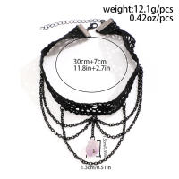 Collar Gótico Negro Con Encaje Y Pendiente De Piedra Morada Para Mujer Estilo Vintage Multicapa Cadena Metálica Para Fiesta De Halloween Joyería Steampunk - details 5