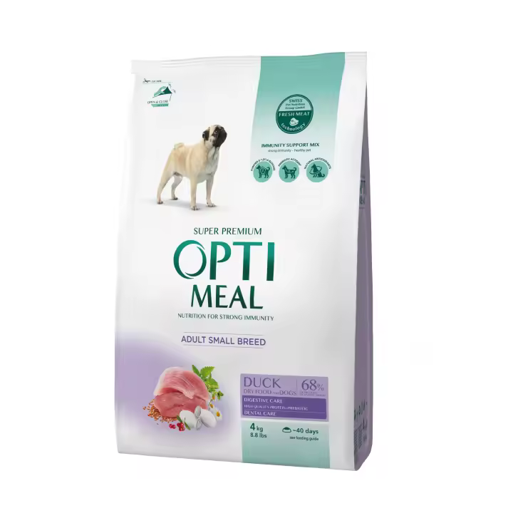 Pienso seco completo para perros adultos de razas pequeñas OPTIMEAL  con pato - Nutrición óptima para una vida saludable - 4kg - 1