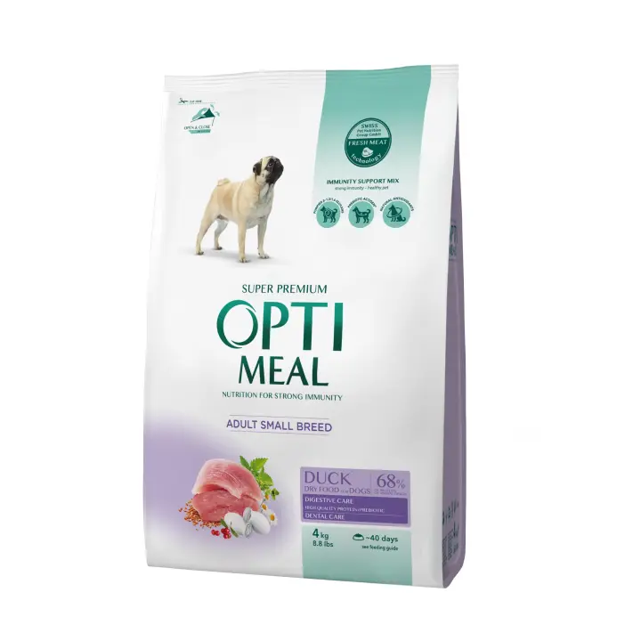 Pienso seco completo para perros adultos de razas pequeñas OPTIMEAL  con pato - Nutrición óptima para una vida saludable - 4kg - 1